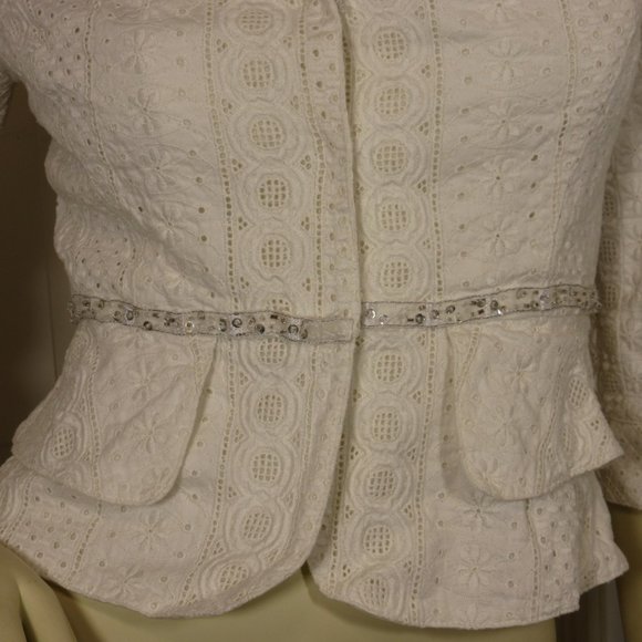 Vintage Y2K ALBERTO MAKALI Blazer Jacket Eyelet Made USA White Preppy Fairycore - Picture 9 of 16